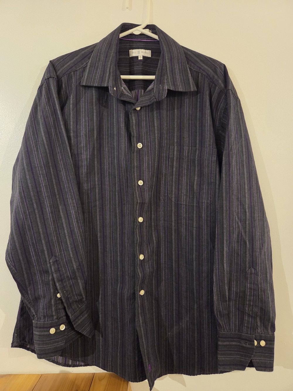bill blass Black Shirt with Purple Pinstripes